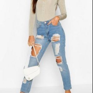 ASOS baggy distressed light wash ripped mom jean